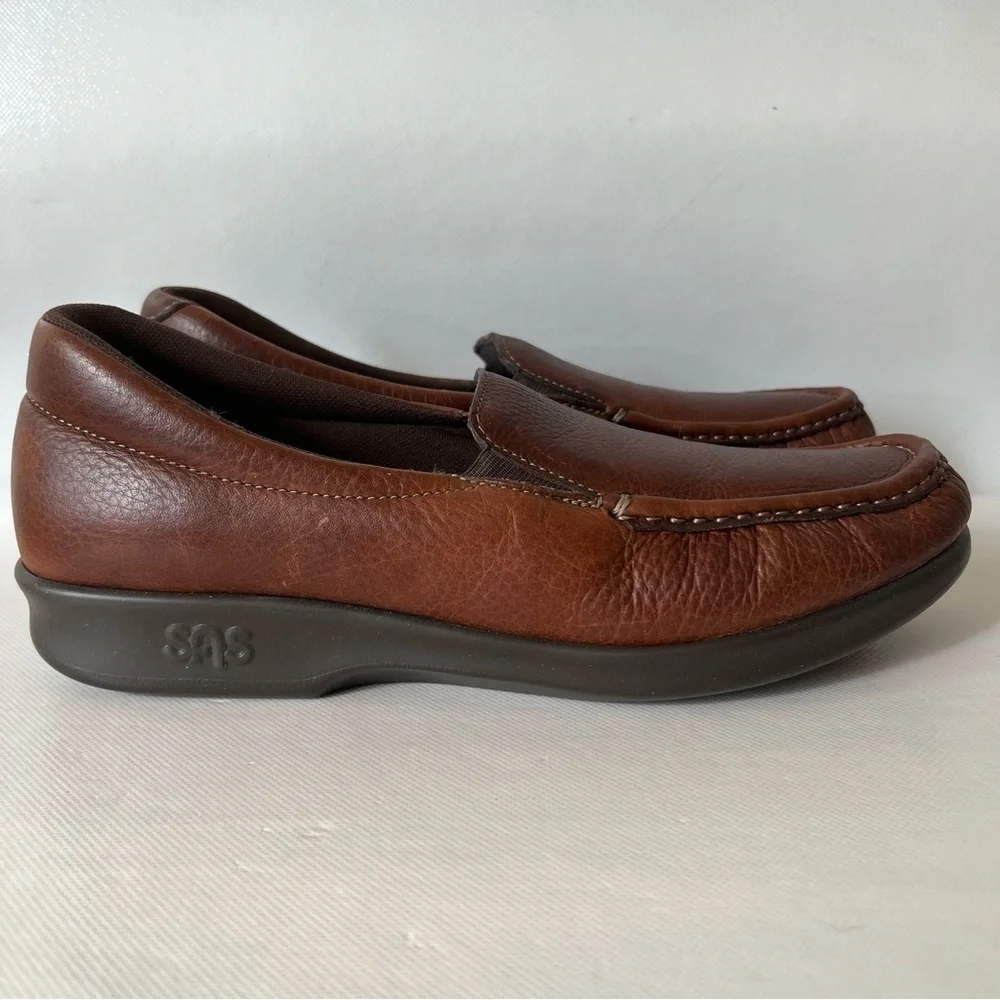 SAS Twin Slip On Brown Leather Loafers SLIM